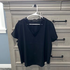 Cute black lace trim, short sleeve shirt. Size XL.